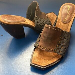 Sam Edelman Golden Eagle Western Black Brown Mules Studs 8.5 CHIC Shoots Boots